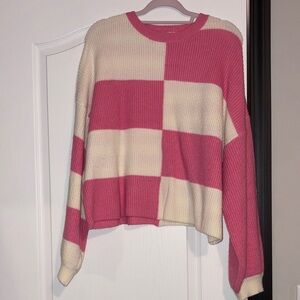 Chic Pink and Cream Women's Crew Neck Sweater